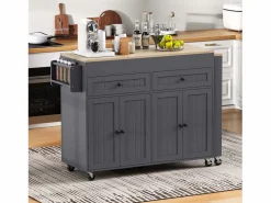 Clearance ModernLuxe Isla de cocina central - con 4 puertas y 2 cajones - tablero extensible - con ruedas - 180,5×45×92,2 cm - Gris