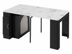 Clearance ModernLuxe Isla de cocina central - con USB y LED - con mesa de comedor desmontable y extensible - textura de mármol - con 1 puerta - + blanco Negro