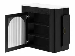 Clearance ModernLuxe Isla de cocina central - con USB y LED - con mesa de comedor desmontable y extensible - textura de mármol - con 1 puerta - + blanco Negro