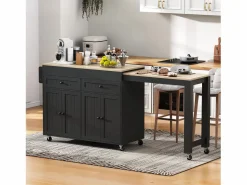 ModernLuxe Isla de cocina central - con 4 puertas y 2 cajones - tablero extensible - con ruedas - 180,5×45×92,2 cm -