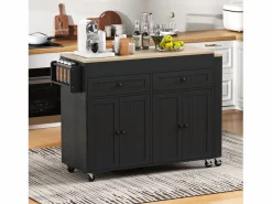 ModernLuxe Isla de cocina central - con 4 puertas y 2 cajones - tablero extensible - con ruedas - 180,5×45×92,2 cm -