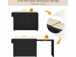 ModernLuxe Isla de cocina central - con 4 puertas y 2 cajones - tablero extensible - con ruedas - 180,5×45×92,2 cm -