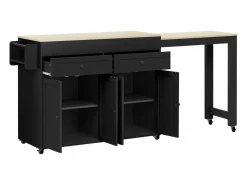 ModernLuxe Isla de cocina central - con 4 puertas y 2 cajones - tablero extensible - con ruedas - 180,5×45×92,2 cm -