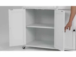 ModernLuxe Isla de cocina central - con 4 puertas y 2 cajones - tablero extensible - con ruedas - 180,5×45×92,2 cm - Blanco + Natural