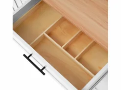 Clearance ModernLuxe Isla de cocina central con 2 cajones - Tablero extensible - patas con ruedas o de madera maciza - Blanco