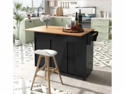 New Isla de cocina central con 2 cajones - Tablero extensible - patas con ruedas o de madera maciza - Isla Cocina