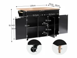 New Isla de cocina central con 2 cajones - Tablero extensible - patas con ruedas o de madera maciza - Isla Cocina