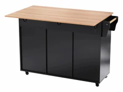 New Isla de cocina central con 2 cajones - Tablero extensible - patas con ruedas o de madera maciza - Isla Cocina