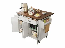 Sale Isla de cocina central móvil con 4 puertas y 2 cajones - tapa extensible - 140 x 45/73 x 93 cm - Madera MDF + metal - + natural Isla Cocina