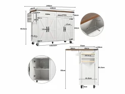 Sale Isla de cocina central móvil con 4 puertas y 2 cajones - tapa extensible - 140 x 45/73 x 93 cm - Madera MDF + metal - + natural Isla Cocina