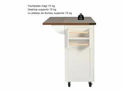 Sale Isla de cocina central móvil con 4 puertas y 2 cajones - tapa extensible - 140 x 45/73 x 93 cm - Madera MDF + metal - + natural Isla Cocina