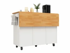 Best Isla de cocina central móvil - Tablero extensible - 8 cajones y 1 puerta - Con estante para especias - MDF - Blanco Isla Cocina