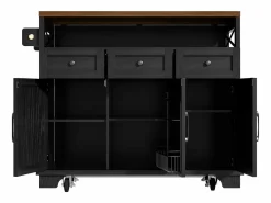 Hot ModernLuxe Isla de cocina central móvil - Tablero extensible - 3 cajones y 3 puertas - estantes abiertos - con toallero - MDF - Negro