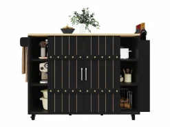 ModernLuxe Isla de cocina central móvil - Tablero extensible - 3 cajones - Con estante para especias y toallero - MDF - Negro