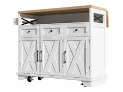 New Isla de cocina central móvil - Tablero extensible - 3 cajones y 3 puertas - estantes abiertos - con toallero - MDF - Isla Cocina