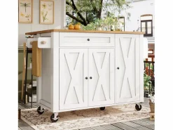 ModernLuxe Isla de cocina central móvil - Tablero extensible - 121x70x90 cm - 1 cajón y 3 puertas - con toallero - MDF -