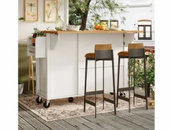 ModernLuxe Isla de cocina central móvil - Tablero extensible - 121x70x90 cm - 1 cajón y 3 puertas - con toallero - MDF -