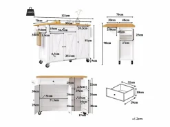ModernLuxe Isla de cocina central móvil - Tablero extensible - 121x70x90 cm - 1 cajón y 3 puertas - con toallero - MDF -