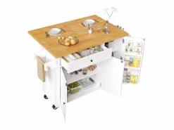 ModernLuxe Isla de cocina central móvil - Tablero extensible - 121x70x90 cm - 1 cajón y 3 puertas - con toallero - MDF -