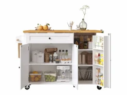 ModernLuxe Isla de cocina central móvil - Tablero extensible - 121x70x90 cm - 1 cajón y 3 puertas - con toallero - MDF -