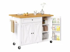 ModernLuxe Isla de cocina central móvil - Tablero extensible - 121x70x90 cm - 1 cajón y 3 puertas - con toallero - MDF -
