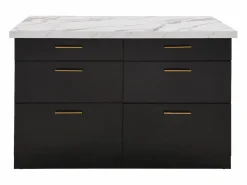 Online Vente-unique Isla de cocina con 6 cajones de MDF y metal - Negro y efecto mármol blanco - ALEGRITA Negro / Blanco