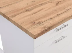 Hot Isla de cocina con 6 cajones de MDF y metal - Blanco y Natural claro - ALEGRITA Isla Cocina