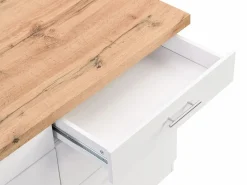 Hot Isla de cocina con 6 cajones de MDF y metal - Blanco y Natural claro - ALEGRITA Isla Cocina
