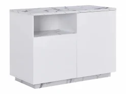 Vente-unique Isla de cocina con 2 puertas y 1 estante de MDF - Efecto mármol - CORELINA Blanco