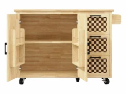 Online Hauss Spole Isla de cocina con 2 puertas y 3 cajones, encimera extensible, diseño de tablero de ajedrez, color natural Color natural claro
