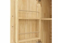 Online Hauss Spole Isla de cocina con 2 puertas y 3 cajones, encimera extensible, diseño de tablero de ajedrez, color natural Color natural claro