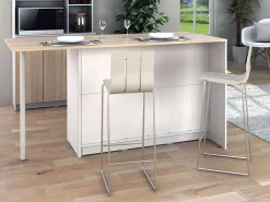 Online Isla de cocina con 2 puertas, 1 cajón y 2 huecos - Blanco y natural - TUNORI Isla Cocina