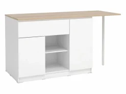 Online Isla de cocina con 2 puertas, 1 cajón y 2 huecos - Blanco y natural - TUNORI Isla Cocina