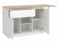 Online Isla de cocina con 2 puertas, 1 cajón y 2 huecos - Blanco y natural - TUNORI Isla Cocina