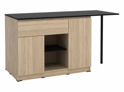Discount Isla de cocina con 2 puertas, 1 cajón y 2 estantes - Natural y negro - TUNORI Isla Cocina