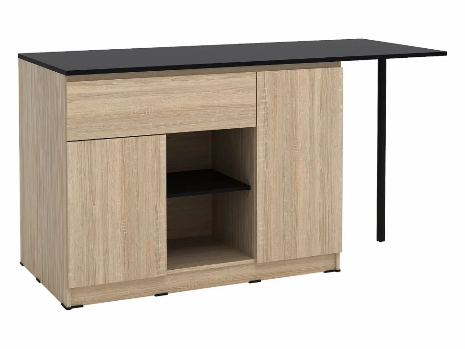 Discount Isla de cocina con 2 puertas, 1 cajón y 2 estantes - Natural y negro - TUNORI Isla Cocina