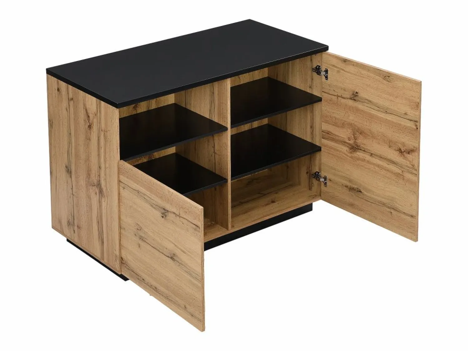 Discount Vente-unique Isla de cocina con 2 puertas y 1 estante de MDF - Natural y negro - CORELINA Negro / Color natural claro