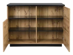 Discount Vente-unique Isla de cocina con 2 puertas y 1 estante de MDF - Natural y negro - CORELINA Negro / Color natural claro