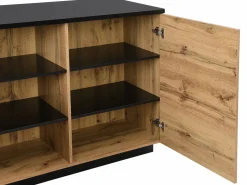 Discount Vente-unique Isla de cocina con 2 puertas y 1 estante de MDF - Natural y negro - CORELINA Negro / Color natural claro
