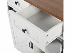 Outlet Isla de cocina con encimera abatible - Carrito de cocina con 2 puertas correderas y 3 cajones - toallero y portavasos - Isla Cocina