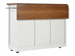 Outlet Isla de cocina con encimera abatible - Carrito de cocina con 2 puertas correderas y 3 cajones - toallero y portavasos - Isla Cocina