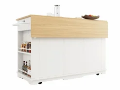 Clearance Isla de cocina con encimera abatible, carrito de cocina con toma de corriente, MDF y metal, y natural (151,5x59,7x91,7 cm) Isla Cocina