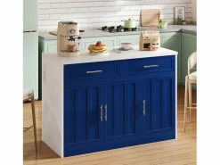 Best Isla de cocina con puerto USB, 3 puertas y 2 cajones - MDF - Blanca y - para salón y cocina Isla Cocina