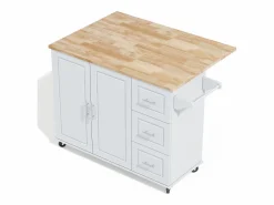Best Hauss Spole Isla de cocina con ruedas 137x43/76 cm con 3 cajones y 2 puertas - y madera Gris