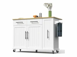 Discount Merax Isla de cocina con ruedas - 120 x 40 x 90 cm - con almacenaje deslizante + 2 cajones + 2 puertas - Blanco