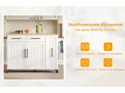 Discount Merax Isla de cocina con ruedas - 120 x 40 x 90 cm - con almacenaje deslizante + 2 cajones + 2 puertas - Blanco