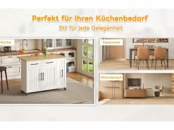 Discount Merax Isla de cocina con ruedas - 120 x 40 x 90 cm - con almacenaje deslizante + 2 cajones + 2 puertas - Blanco