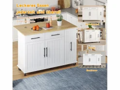 Discount Merax Isla de cocina con ruedas - 120 x 40 x 90 cm - con almacenaje deslizante + 2 cajones + 2 puertas - Blanco