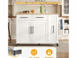 Discount Merax Isla de cocina con ruedas - 120 x 40 x 90 cm - con almacenaje deslizante + 2 cajones + 2 puertas - Blanco