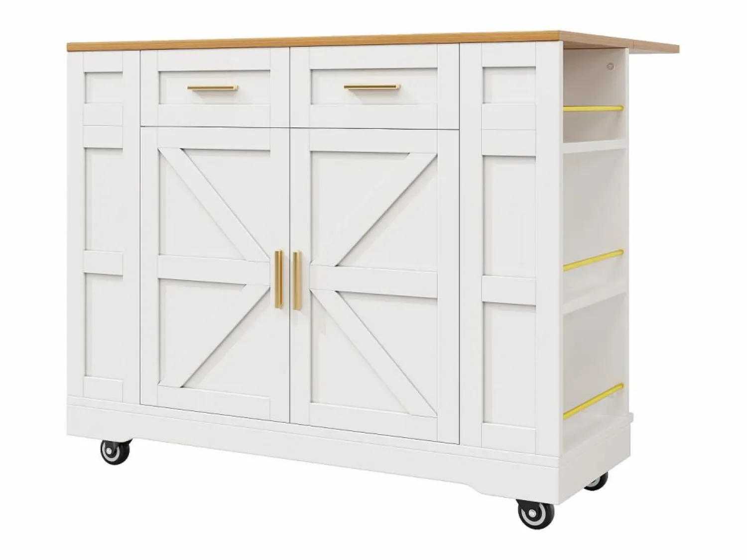 Outlet Isla de cocina con ruedas - 120 x 65 x 90 cm - Carrito con módulos extensibles - 2 puertas + 2 cajones - MDF - Isla Cocina